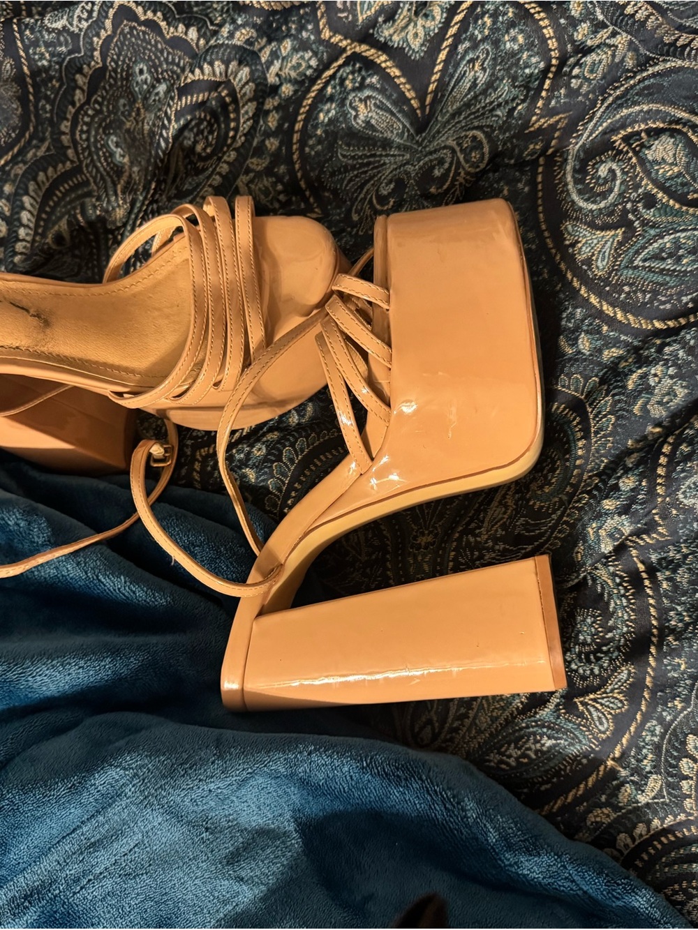 Women’s Patent Platform Block Heel Sandals - Nude